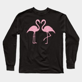 Light Pink Faux Glitter Flamingos Silhouette Long Sleeve T-Shirt